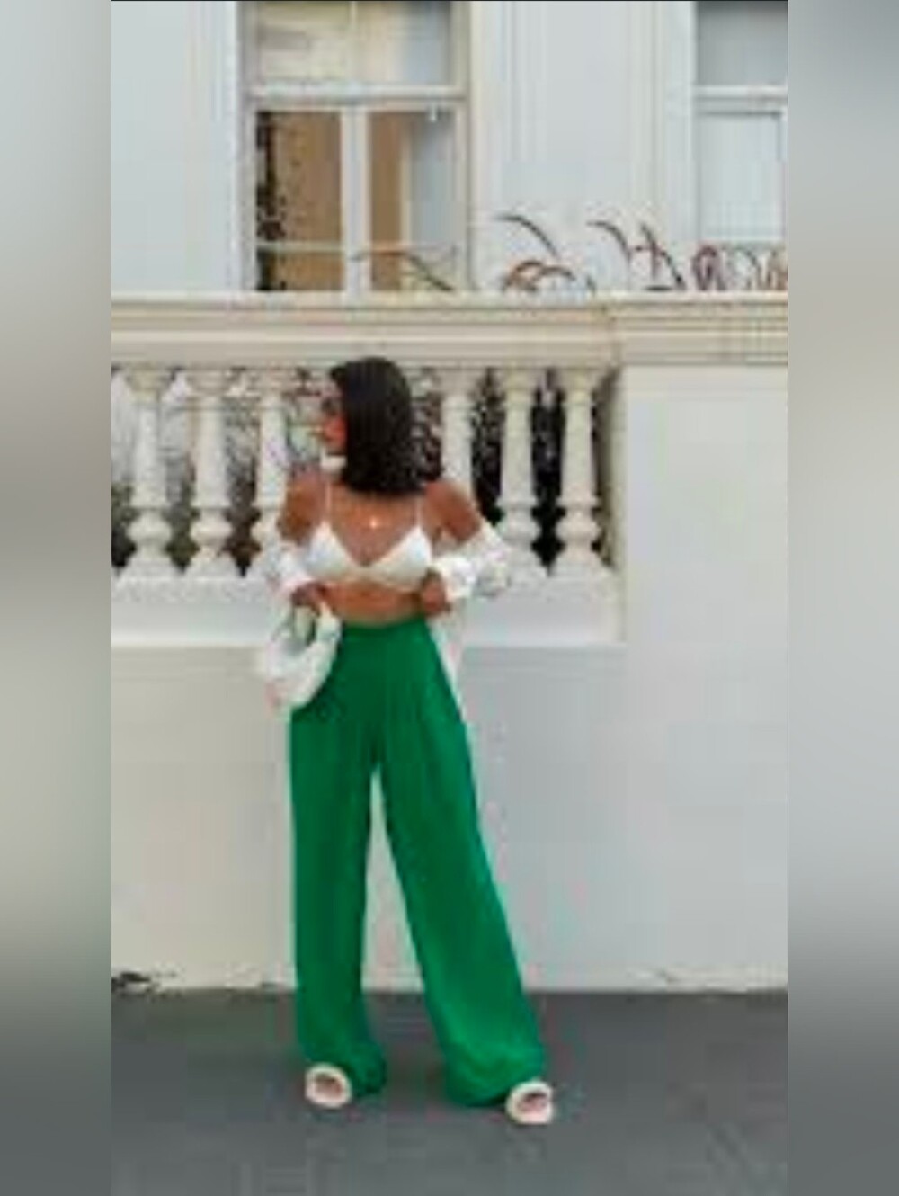 Wide-Leg High-Rise Green Palazzo Pants - Women